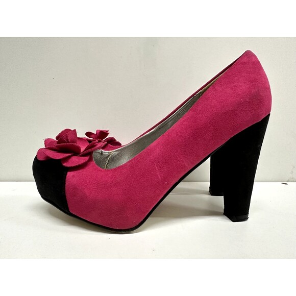 Vittorio D' Firenze women size 7 platform  heel shoes pink &  black faux suede - Picture 3 of 13